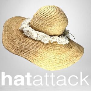 Hat Attack Coverup Sun Hat w/ fringe and beading- gray meat condition!